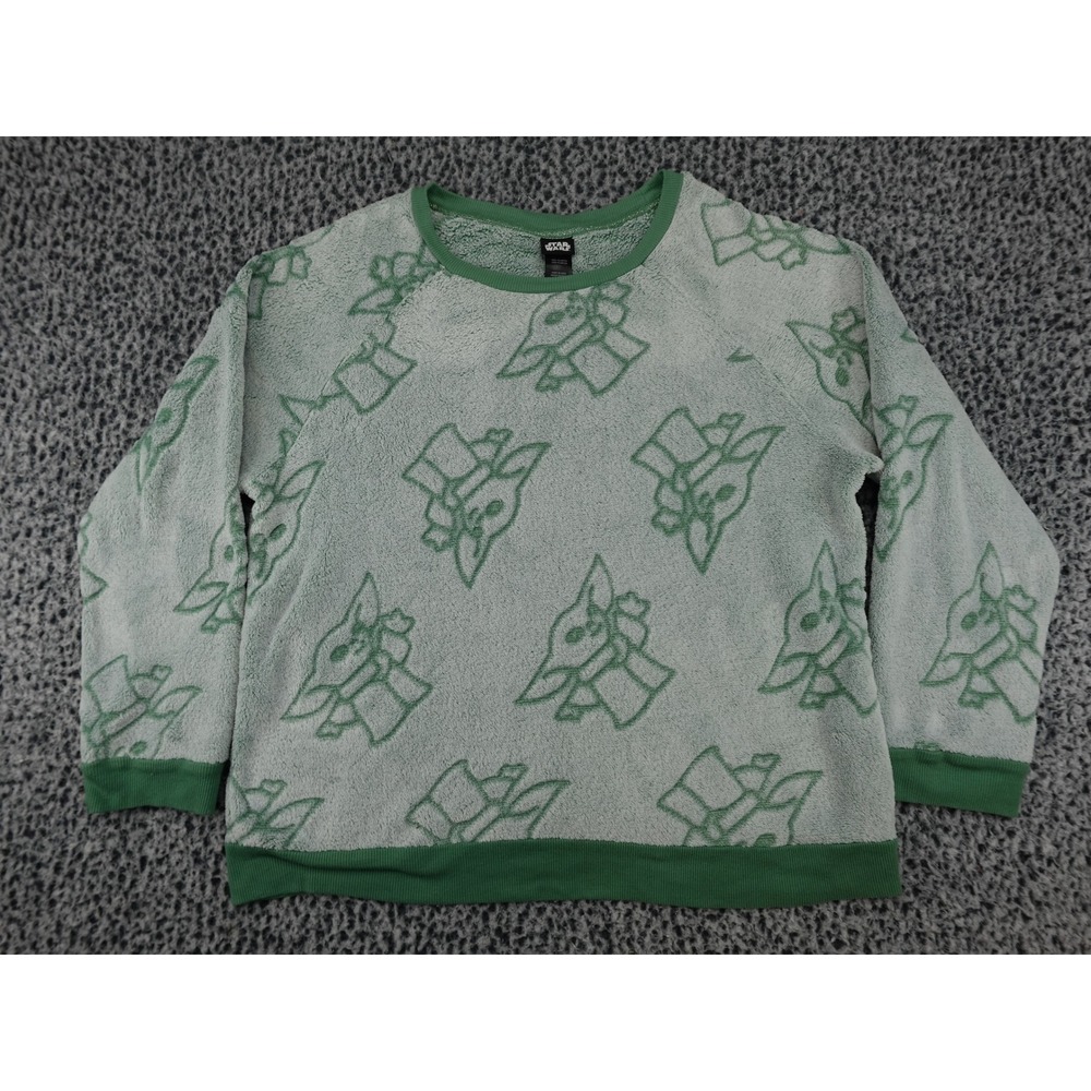 Star Wars Fleece Pullover Unisex XL Green Good Baby Yoda Grogu Top Hat Print